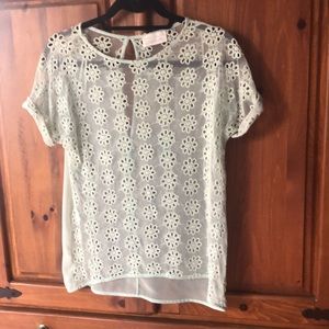 Prada like Zara sheer light green stretch lace top